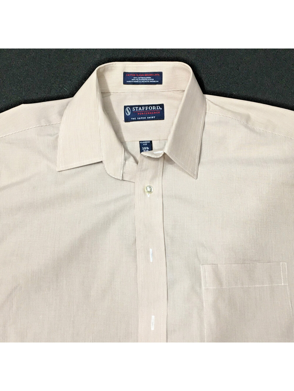 Stafford performance Shirt Mens 15.5 33 Beige Excellent Wrinkle Free Button